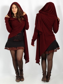 Danaeriz  long sleeve hooded shawl cardigan, Wine
