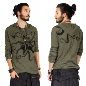 "Octopus" hooded t-shirt, Army green