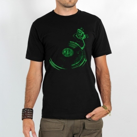  Play record  printed short sleeve t-shirt, Black and green