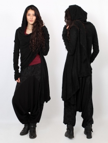 Danaeriz  long sleeve hooded shawl cardigan, Black