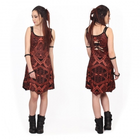 "Electra Africa" printed short strappy dress, Black and copper