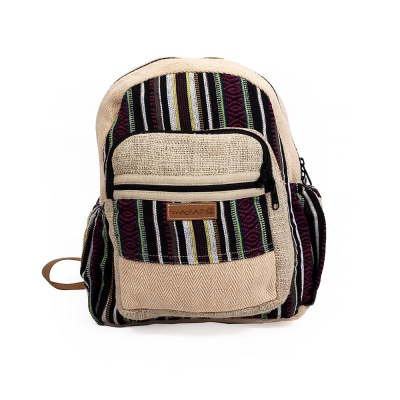  Onaona  backpack, Beige jute canvas with colorful patterns