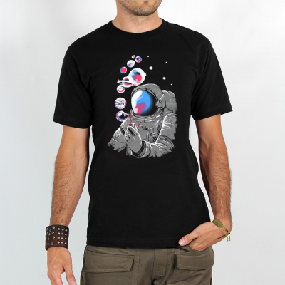  Astronaut Planet Bubble  t-shirt, Black