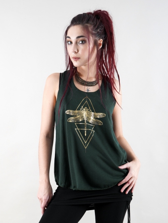  Geometric Dragonfly  tank top, Black with golden print