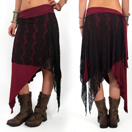  Syrada  2in1 Skirt/Tunic, Dark wine Black lace