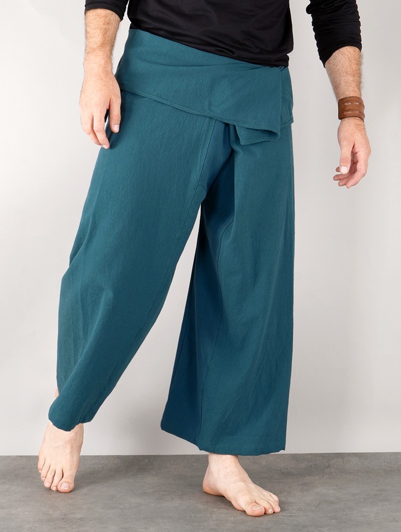 Olive Green Long Cotton Fisherman Pants for Women 