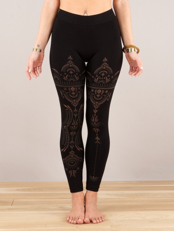 long leggings stretch, full boho ethnic printed black, Gadogado Rinji Aztec