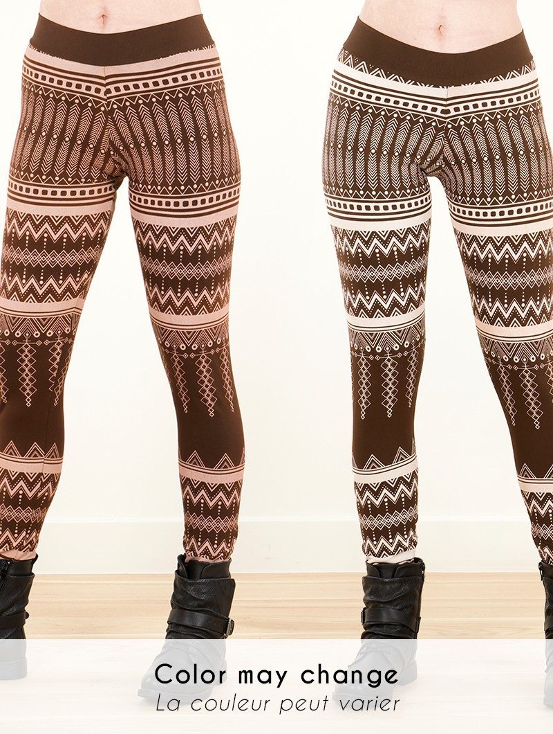 Rinji Aztec printed long leggings, Black and brown