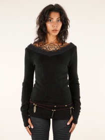  Ysälys  reversible crochet-neck sweater, Black