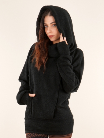  Helixx  retractable hooded long sweater, Black