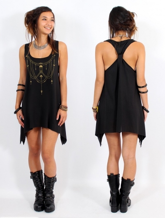  Paalayan  printed knotted sleeveless tunic, Black and gold