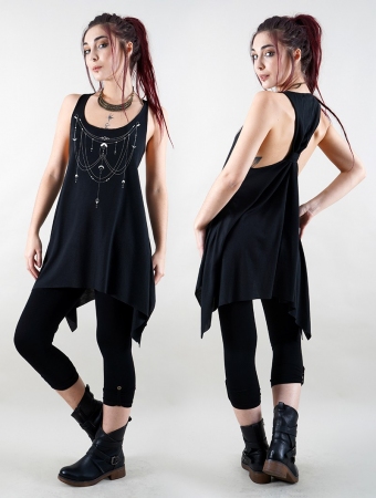  Paalayan  printed knotted sleeveless tunic, Black and silver