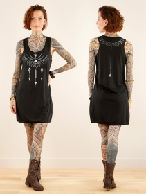  Amonet  printed sleeveless short dress, Black and silver
