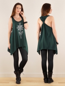  Freyja  printed knotted sleeveless tunic, Teal and silver
