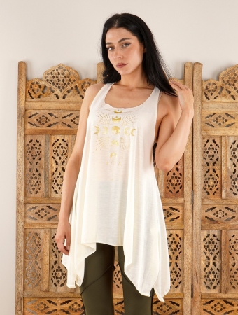  Phase Lune  printed knotted sleeveless tunic, White and gold