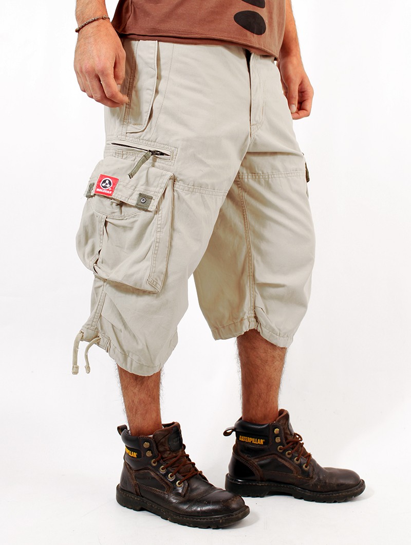Cargo Shorts MOLECULE® Three Quarters 45056 Canvas Cap Pocket Zipper Loose  Fit Khaki