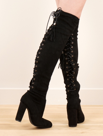 \ Abrahel\  heeled over-the-knee boots with laces, Black