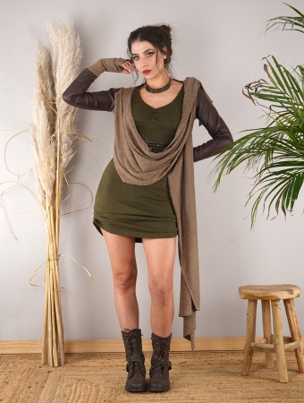 \ Aeriz\  faux leather knitted shawl, Beige and brown