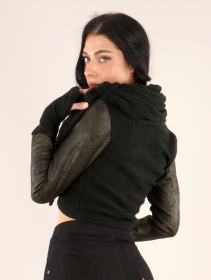 \ Aeriz\  faux leather knitted shawl, Black
