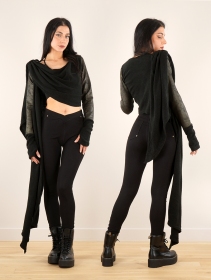\ Aeriz\  faux leather knitted shawl, Black