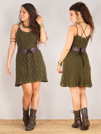 \ Alchemÿaz\  crochet dress with lining, Olive green and brown lining