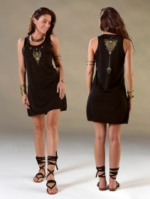 \ Alruwhani\  printed sleeveless short dress, Black and gold
