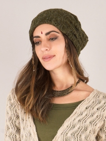 \"Aslan\" pleated crochet beanie, Army green