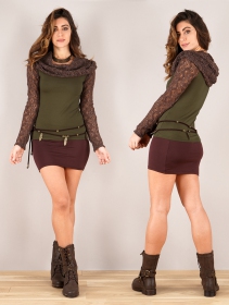 \ Atmäa\  crochet long sleeve top, Olive green and brown