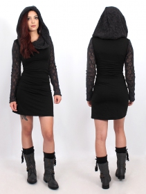 \ Atmäa\  crochet long sleeved dress, Black and grey