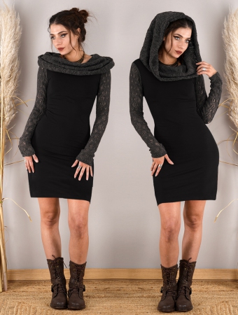 \ Atma\  crochet long sleeved dress, Black and grey