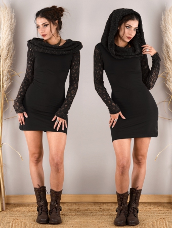 \ Atmäa\  crochet long sleeved dress, Black