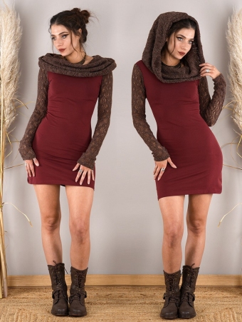 \ Atmäa\  crochet long sleeved dress, Brown and sienna