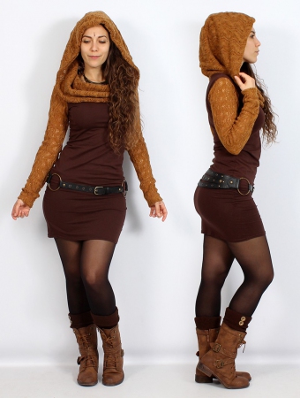 \ Atma\  crochet long sleeved dress, Rusty and brown