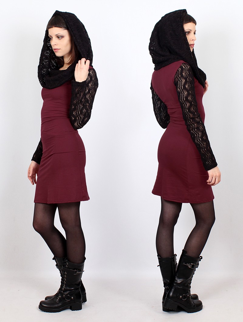 \ Atmäa\  crochet long sleeved dress, Wine and black