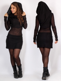 \ Azmiyäa\  transparent insert long sleeve short dress, Bi-fabric black