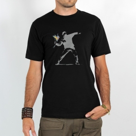 \ Banksy hooligan flowers\  printed short sleeve t-shirt, Black