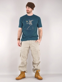 \ Banksy hooligan flowers\  printed short sleeve t-shirt, Dark blue