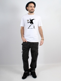 \ Banksy hooligan flowers\  t-shirt, White