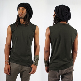 \ Blended\  sleeveless T-shirt, Army green