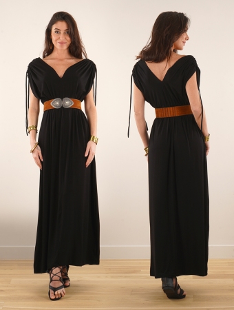 \ Calimshan\  long dress with openwork short sleeves, Black