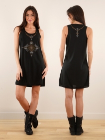 \ Chantira\  printed sleeveless short dress, Black and brown