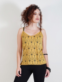 \ Ciryandil Peafowl\  printed shoulder strap top, Mustard Yellow