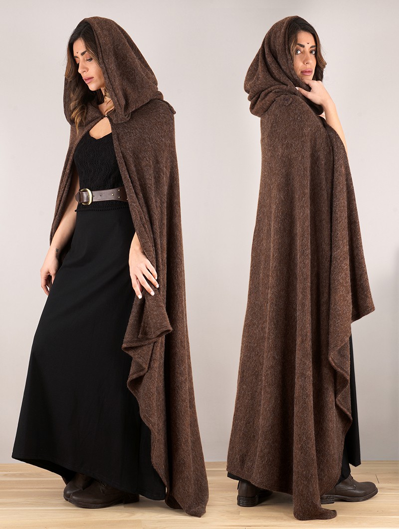 Brown long hooded cape, shawl cardigan, medieval pagan witch, Yggdrazil  Danäa