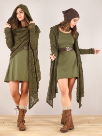 \ Danaeriz\  long sleeve hooded crochet shawl cardigan, Olive green