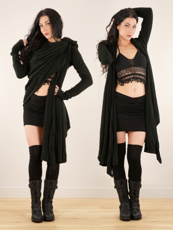 \ Danaeriz\  long sleeve hooded shawl cardigan, Black