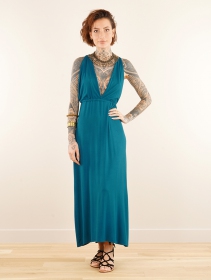 \ Darayava\  long slit halter dress, Teal blue