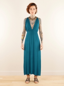 \ Darayava\  long slit V-neck dress, Teal blue