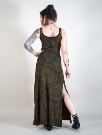 \ Electra Africa\  printed long split strappy dress, Army green