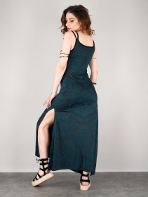 \ Electra Africa\  printed long split strappy dress, Teal blue