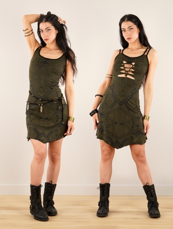 \ Electra Africa\  printed short strappy dress, Army green